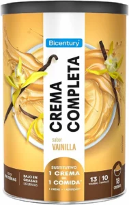 Envase de crema completa Bicentury sabor vainilla, sustitutiva de comida.