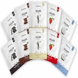 Pack de sobres individuales de batidos Shape Shake de foodspring con distintos sabores