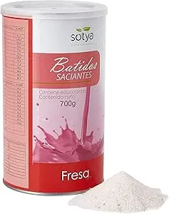 Envase de batido saciante Sotya sabor fresa de 700 gramos con polvo al lado